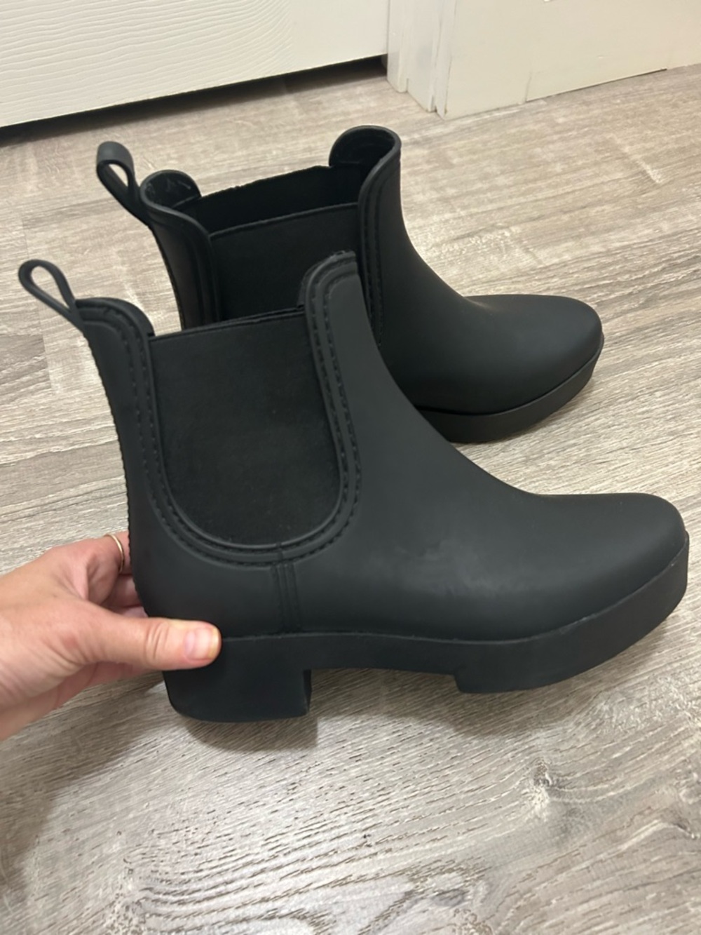Jeffrey Campbell Black Chelsea Rain Ankle Boots Matte faux vegan leather 38 7.5